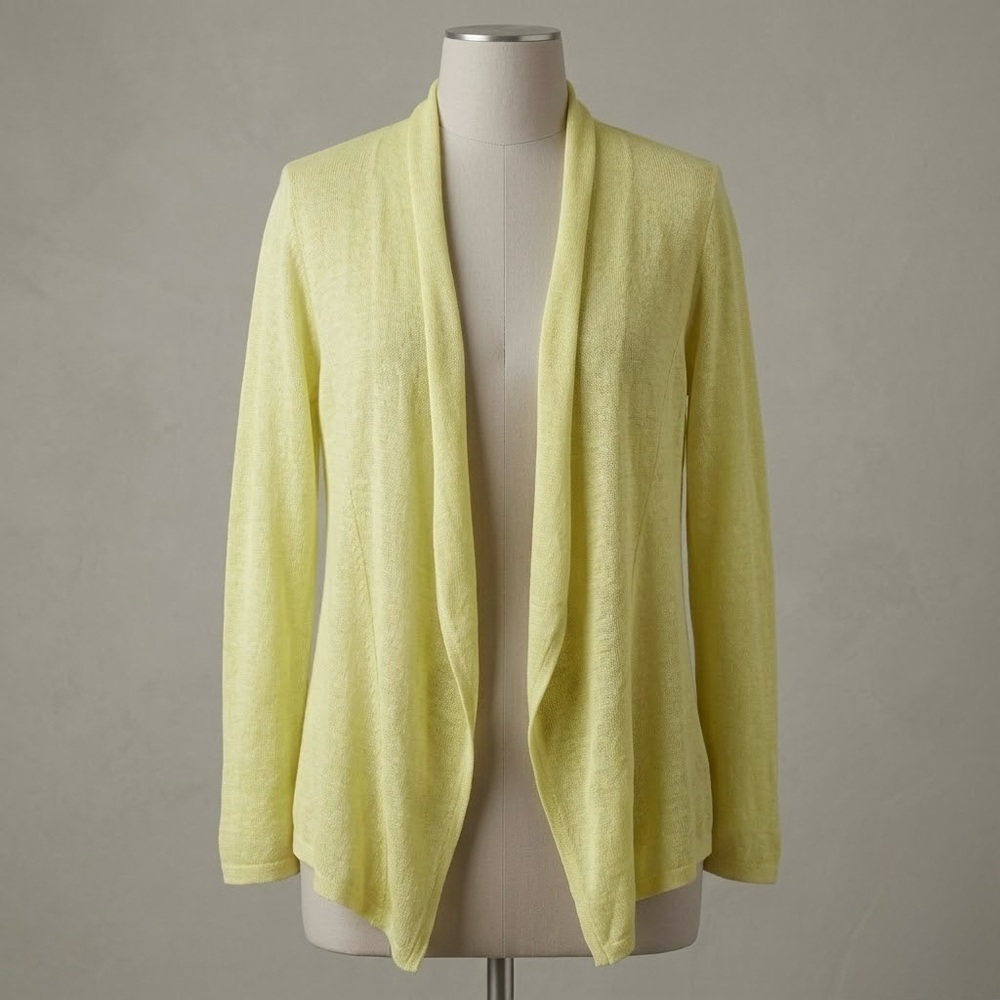 Eileen Fisher Butter Yellow Organic Linen Open Cardigan XS Sustainable Ethical